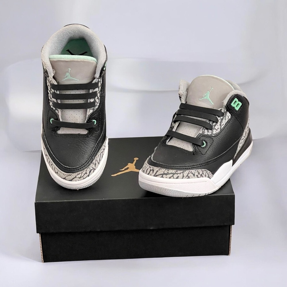 Jordan 3 Retro PS Green Glow Black Wolf Grey DM0966-031 Size 11C Kids Sneakers - Picture 13 of 14